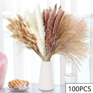 125PCS Fluffy Pampas Dried Flowers Bouquet Autumn Christmas Home Decoration Bunny Tail Grass Artifical Flower Boho Wedding Decor acacuss