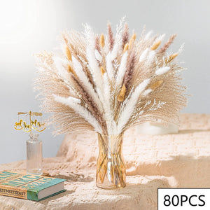 125PCS Fluffy Pampas Dried Flowers Bouquet Autumn Christmas Home Decoration Bunny Tail Grass Artifical Flower Boho Wedding Decor acacuss
