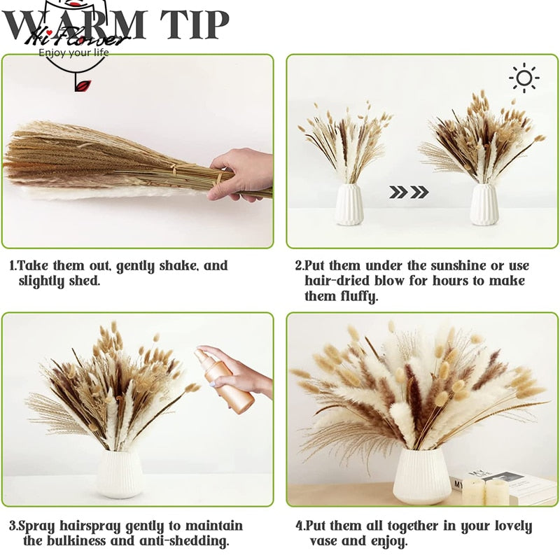 125PCS Fluffy Pampas Dried Flowers Bouquet Autumn Christmas Home Decoration Bunny Tail Grass Artifical Flower Boho Wedding Decor acacuss