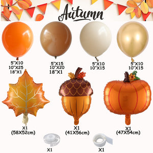 127pcs Little Pumpkin Maple Leaf Pine Cone Autumn Balloon Garland Kit Orange Coffee White Sand Balloons Fall Theme Party Decors acacuss