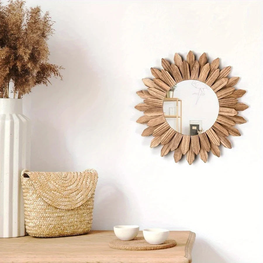 12inch Rustic Wooden Farmhouse Decorative Mirror Wall Mounted Vanity Mirror acacuss