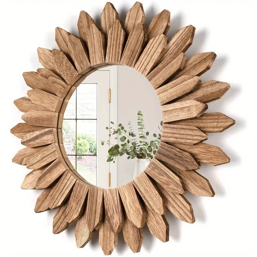 12inch Rustic Wooden Farmhouse Decorative Mirror Wall Mounted Vanity Mirror acacuss