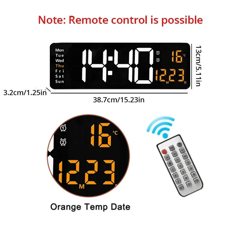 13/16 Inches Large LED Digital Wall Clock ,Wall Mounted Remote Control Temperature Date Week Display Timer Dual Alarm Clock acacuss