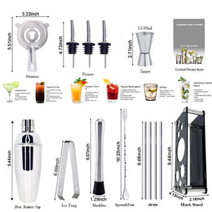 13-22Pcs 750ml 600ml Boston Cocktail Shaker Bar Tools Wine Mixer Set Bartender Cocktail Shaker Tool Kit with Holder acacuss