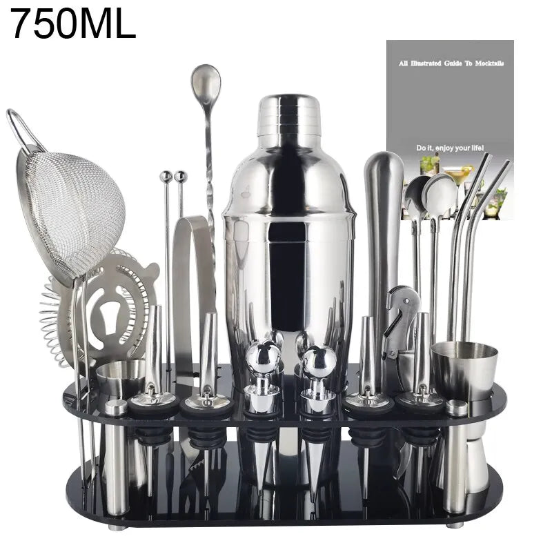 13-22Pcs 750ml 600ml Boston Cocktail Shaker Bar Tools Wine Mixer Set Bartender Cocktail Shaker Tool Kit with Holder acacuss
