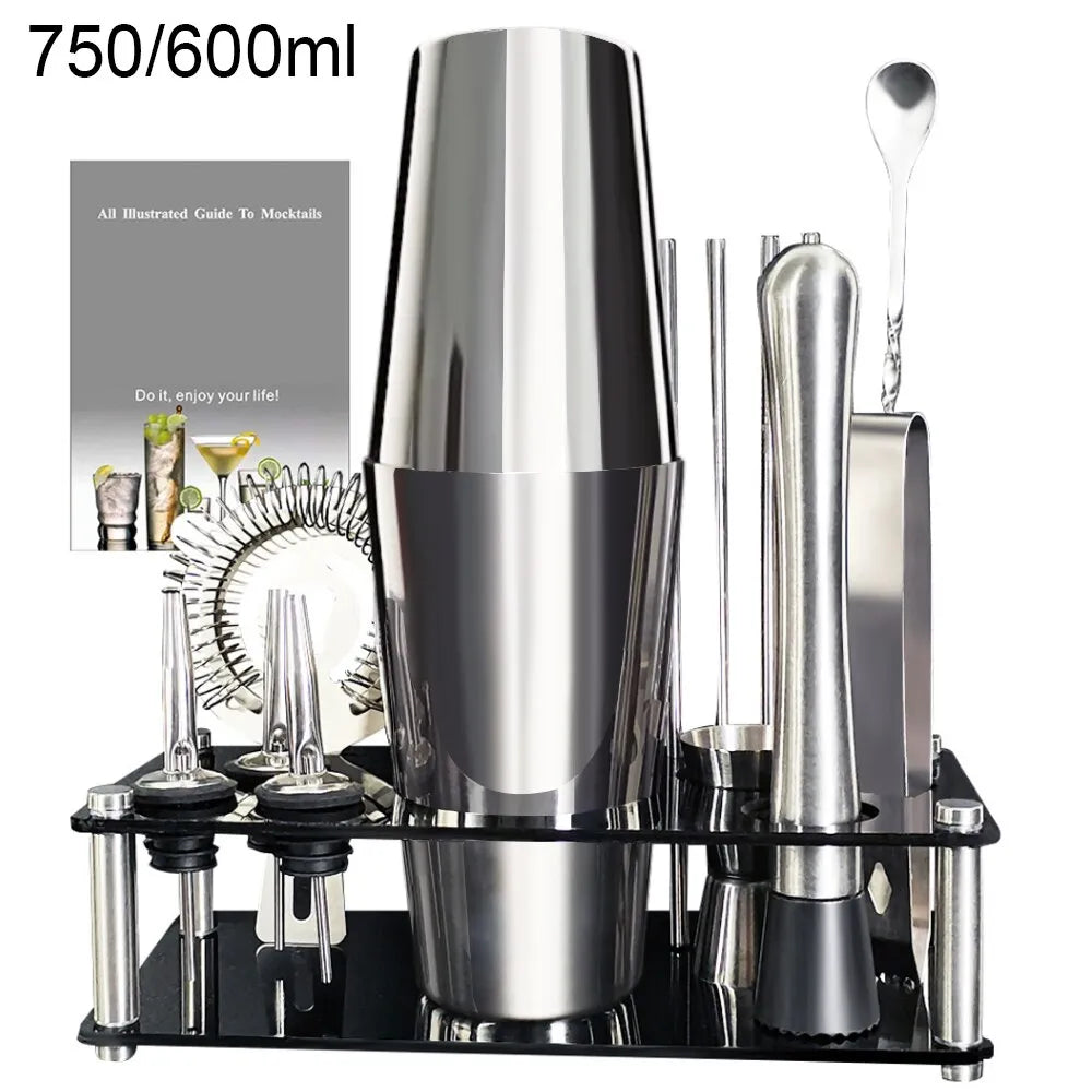 13-22Pcs 750ml 600ml Boston Cocktail Shaker Bar Tools Wine Mixer Set Bartender Cocktail Shaker Tool Kit with Holder acacuss