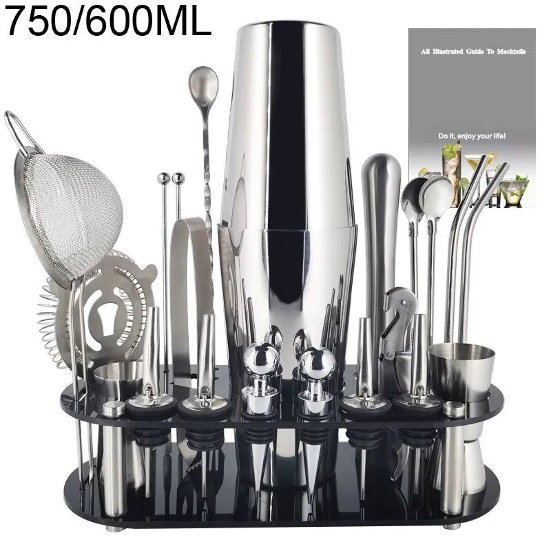 13-22Pcs 750ml 600ml Boston Cocktail Shaker Bar Tools Wine Mixer Set Bartender Cocktail Shaker Tool Kit with Holder acacuss