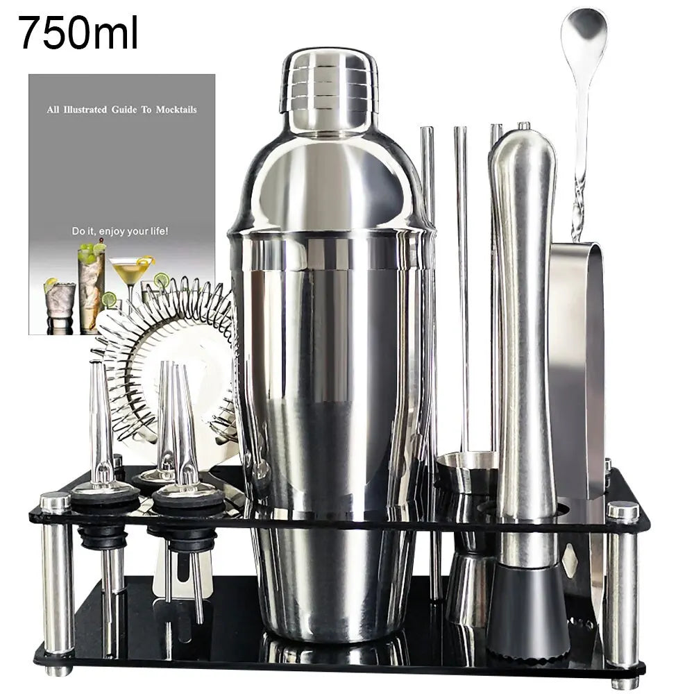 13-22Pcs 750ml 600ml Boston Cocktail Shaker Bar Tools Wine Mixer Set Bartender Cocktail Shaker Tool Kit with Holder acacuss