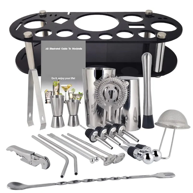 13-22Pcs 750ml 600ml Boston Cocktail Shaker Bar Tools Wine Mixer Set Bartender Cocktail Shaker Tool Kit with Holder acacuss