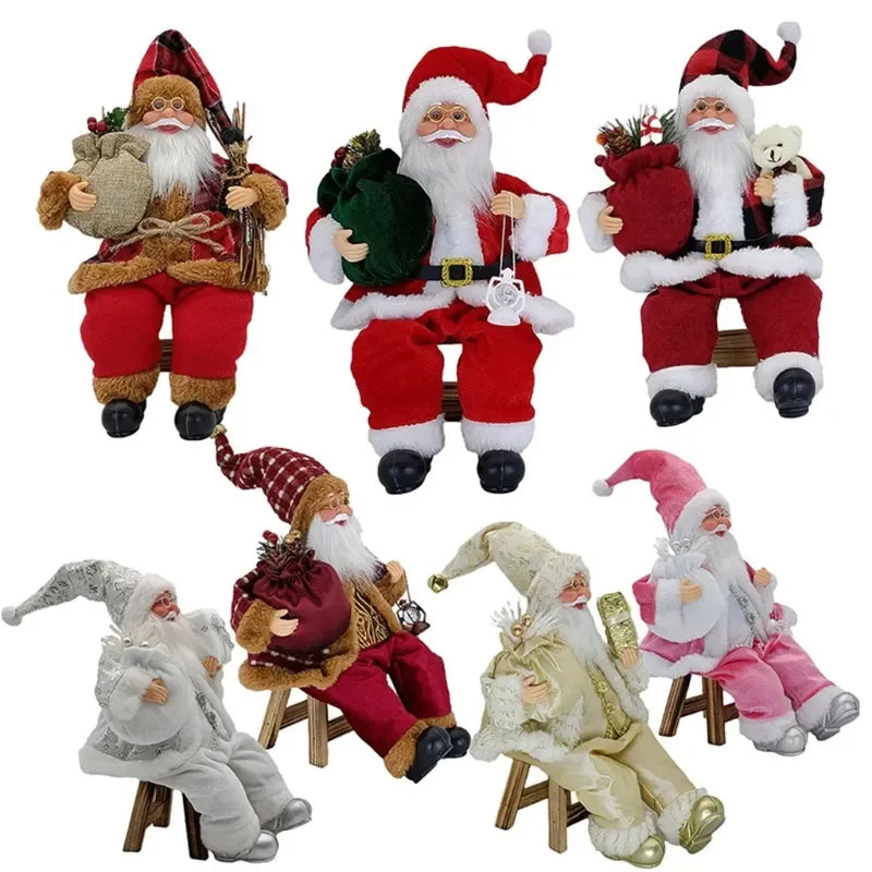 14'' Sitting Santa Claus Figurines Christmas Figure Decorations Hanging Xmas Tree Ornaments Santa Doll Toy Collectible 69HF acacuss