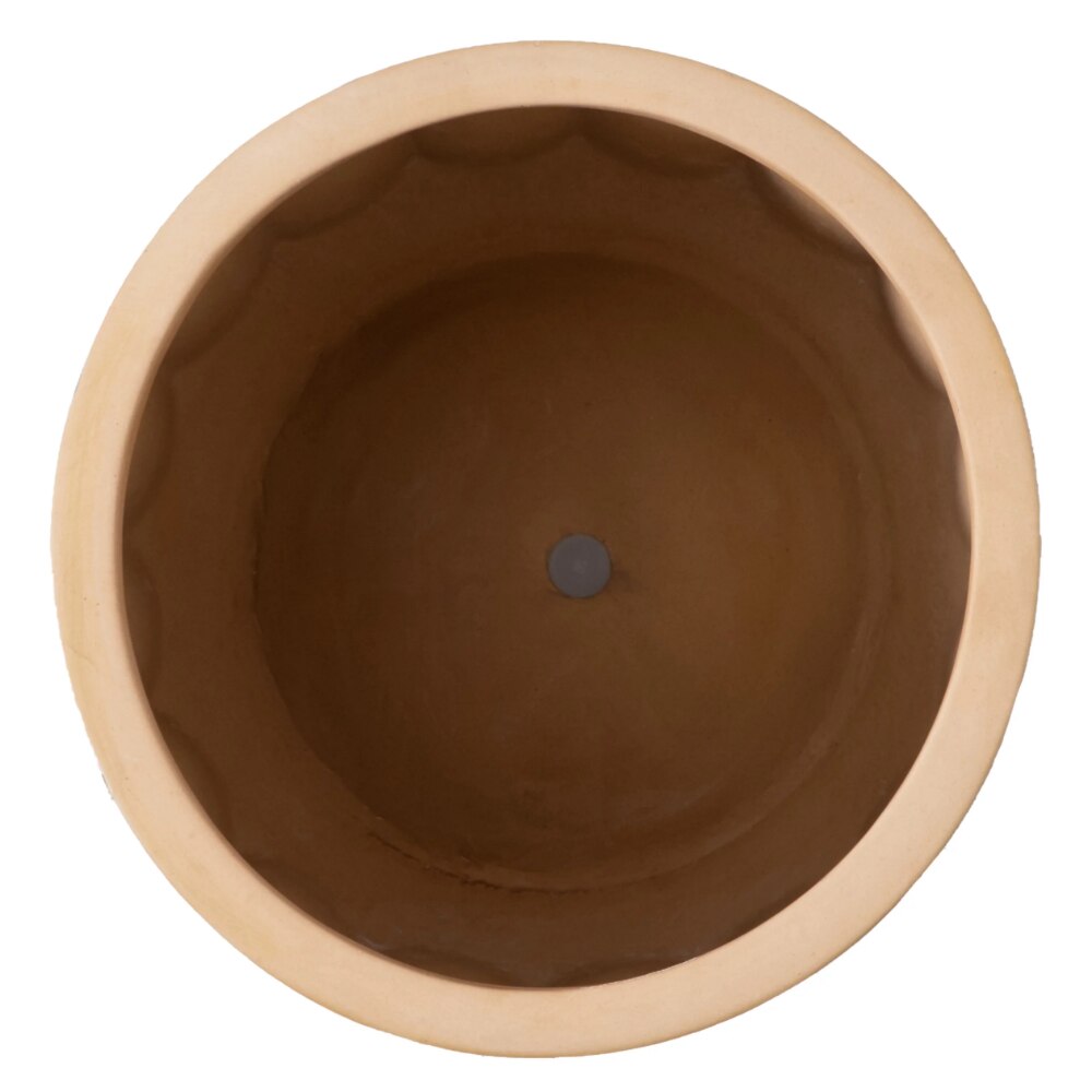 14" x 14" x 11" Round White and Brown Ceramic Striped Seasons Gloworm Plant Planter with Drainage Hole acacuss