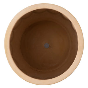 14" x 14" x 11" Round White and Brown Ceramic Striped Seasons Gloworm Plant Planter with Drainage Hole acacuss