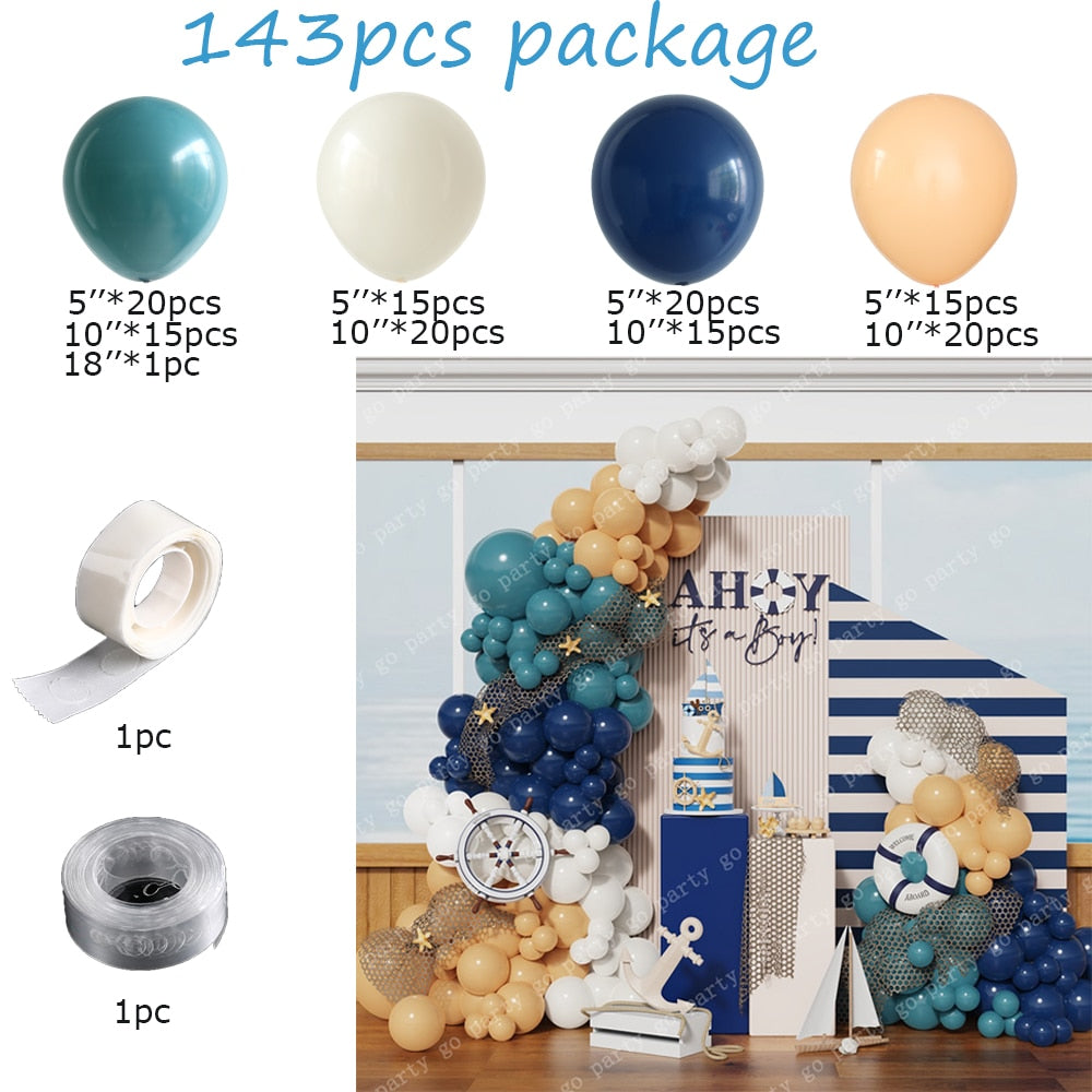 143pcs Nautical Sailing Theme Sea Blue Navy Blue Balloon Garland Arch Kit Kids Boy Birthday Wedding Party Baby Shower Decoration acacuss