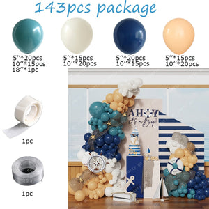 143pcs Nautical Sailing Theme Sea Blue Navy Blue Balloon Garland Arch Kit Kids Boy Birthday Wedding Party Baby Shower Decoration acacuss