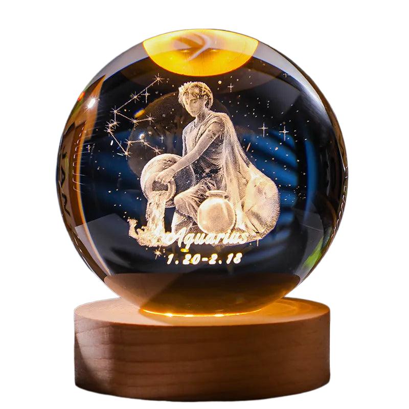 3D Constellation Crystal Ball Night Light Laser Engraved Birthday Gift Glass Sphere Home Desktop Decoration with Wooden USB Base acacuss