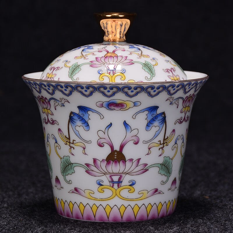 175ml Jingdezhen Exquisite Pastel Tea Tureen Handmade Gaiwan Ceramics Tea Bowl Chinese Tea set Accessories Household Drinkware acacuss