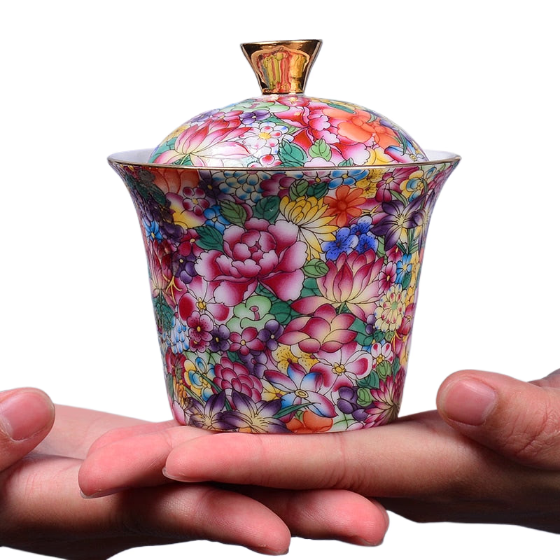 175ml Jingdezhen Exquisite Pastel Tea Tureen Handmade Gaiwan Ceramics Tea Bowl Chinese Tea set Accessories Household Drinkware acacuss