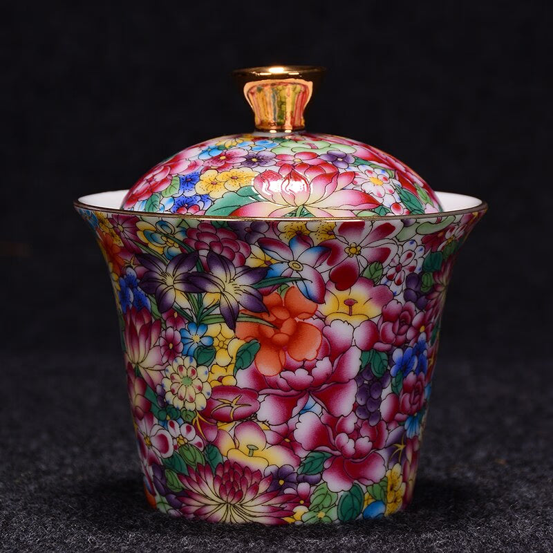 175ml Jingdezhen Exquisite Pastel Tea Tureen Handmade Gaiwan Ceramics Tea Bowl Chinese Tea set Accessories Household Drinkware acacuss
