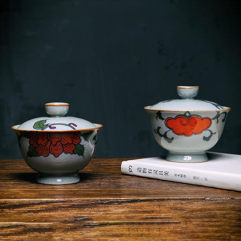 180ml Chinese Gaiwan Teapot Ceramics Kung Fu Tea Set Porcelain Floral Tea Bowl Tea Cups for Travel Teaware Tureen Pu'er Kettle acacuss