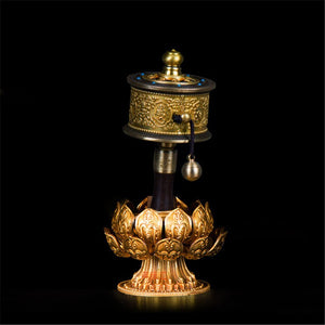 18CM Buddhism Tibetan Classic Portable Fine Copper Prayer Wheel Mini Amitabha Buddha Bless Wheel Brass Hand-hold Wheel acacuss