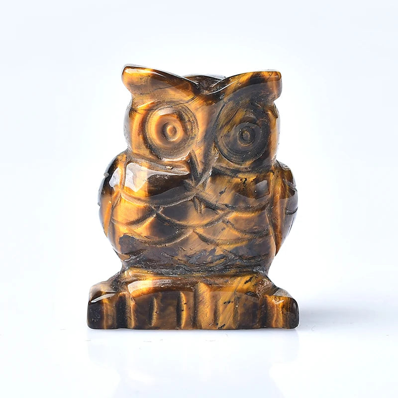 1PC 100% Natural Stone Carved Owl Animal Ornaments Tigers Eye Crystal Stone Crafts Handmade Figurine Home Decor collect DIY Gift acacuss