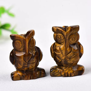 1PC 100% Natural Stone Carved Owl Animal Ornaments Tigers Eye Crystal Stone Crafts Handmade Figurine Home Decor collect DIY Gift acacuss