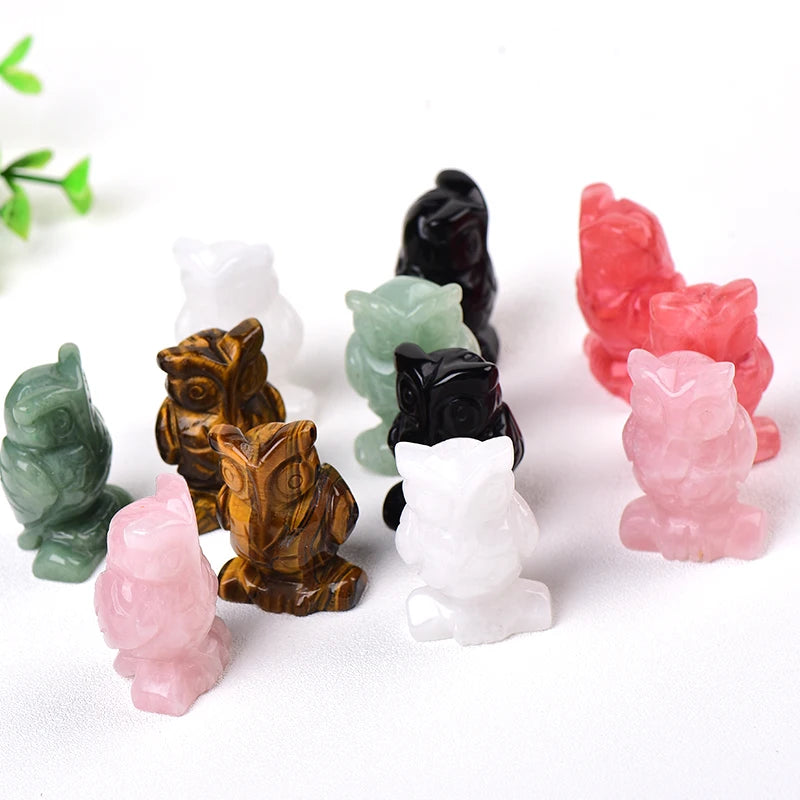 1PC 100% Natural Stone Carved Owl Animal Ornaments Tigers Eye Crystal Stone Crafts Handmade Figurine Home Decor collect DIY Gift acacuss