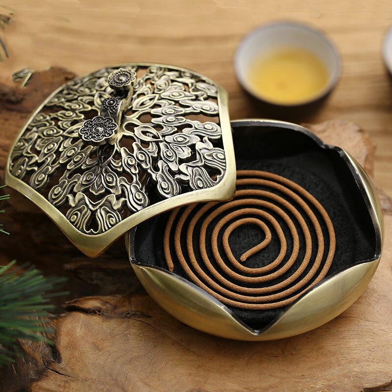 1PC Delicate Bronze Ruyi Plate Copper Incense Burner Stick Holder Zen Garden Temples Studios Home Decor Comfort Incense Burner acacuss