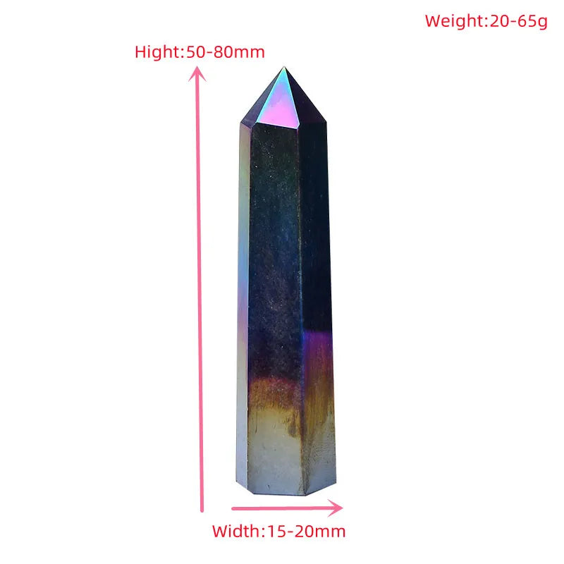 1PC Natural Aura Obsidian Crystal Point Electroplating Wand Healing Stone Energy White Quartz Home Decoration Reiki Tower Gifts acacuss