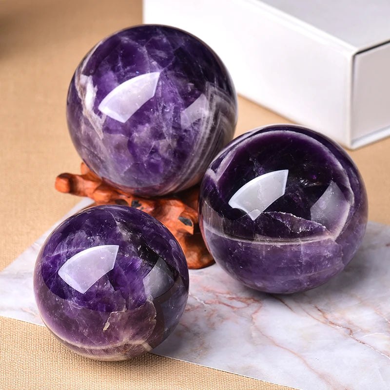1PC Natural Dream Amethyst Ball Polished Globe Massaging Ball Reiki Healing Stone Home Decoration Exquisite Gifts Souvenirs Gift acacuss