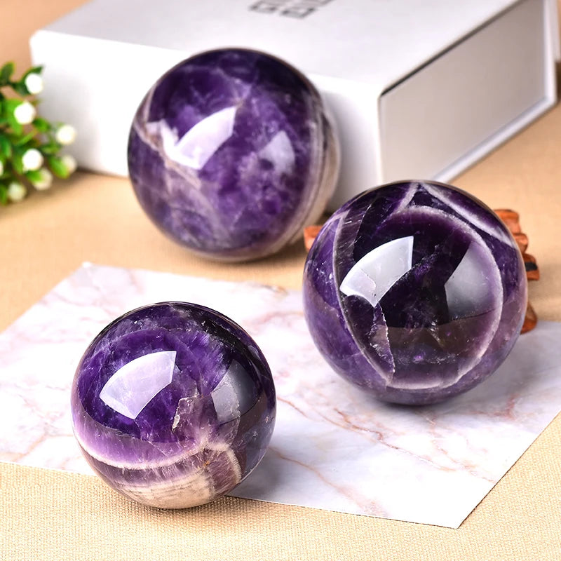 1PC Natural Dream Amethyst Ball Polished Globe Massaging Ball Reiki Healing Stone Home Decoration Exquisite Gifts Souvenirs Gift acacuss