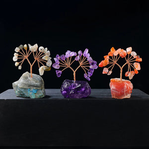 1PC Natural Gemstone Crystal Lucky Tree With Raw Stone Base Home Office Desk Living Room Crystal Decor Mini Sized acacuss