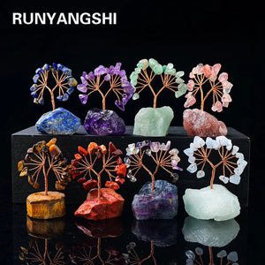 1PC Natural Gemstone Crystal Lucky Tree With Raw Stone Base Home Office Desk Living Room Crystal Decor Mini Sized acacuss