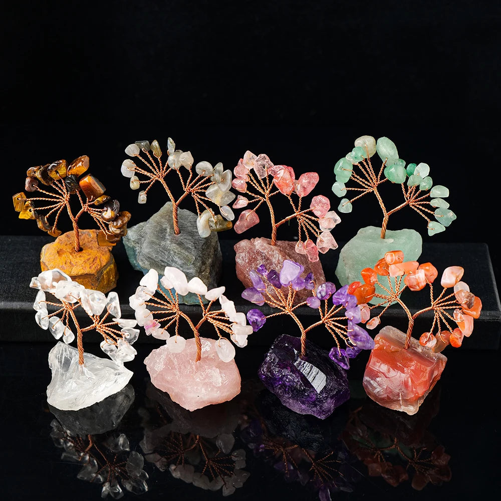 1PC Natural Gemstone Crystal Lucky Tree With Raw Stone Base Home Office Desk Living Room Crystal Decor Mini Sized acacuss