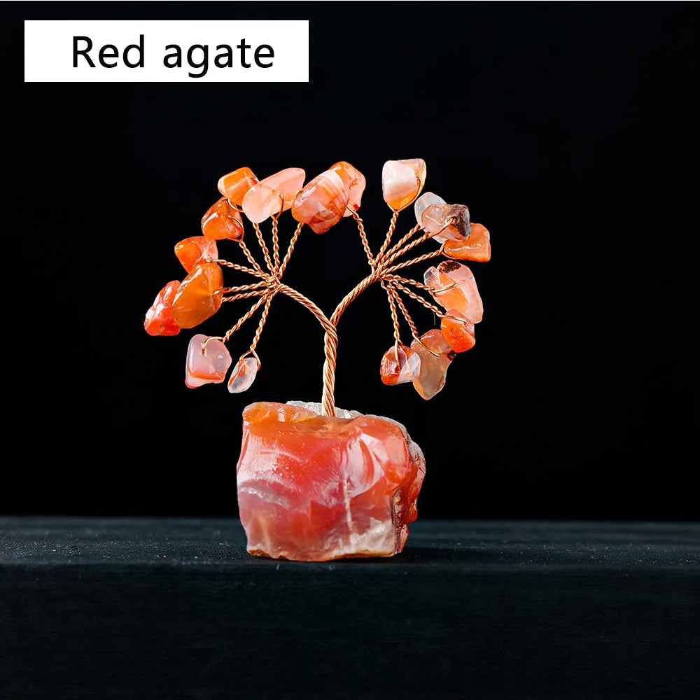 1PC Natural Gemstone Crystal Lucky Tree With Raw Stone Base Home Office Desk Living Room Crystal Decor Mini Sized acacuss