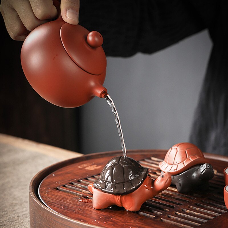 1PCS Chinese Boutique Purple Clay Tea Pet Handmade Lucky Tortoise Statue Ornaments Home Tea Set Decoration Accessories Crafts acacuss