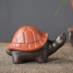 1PCS Chinese Boutique Purple Clay Tea Pet Handmade Lucky Tortoise Statue Ornaments Home Tea Set Decoration Accessories Crafts acacuss