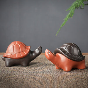 1PCS Chinese Boutique Purple Clay Tea Pet Handmade Lucky Tortoise Statue Ornaments Home Tea Set Decoration Accessories Crafts acacuss