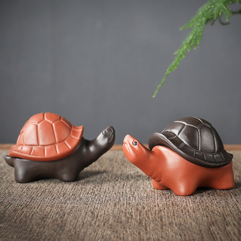 1PCS Chinese Boutique Purple Clay Tea Pet Handmade Lucky Tortoise Statue Ornaments Home Tea Set Decoration Accessories Crafts acacuss