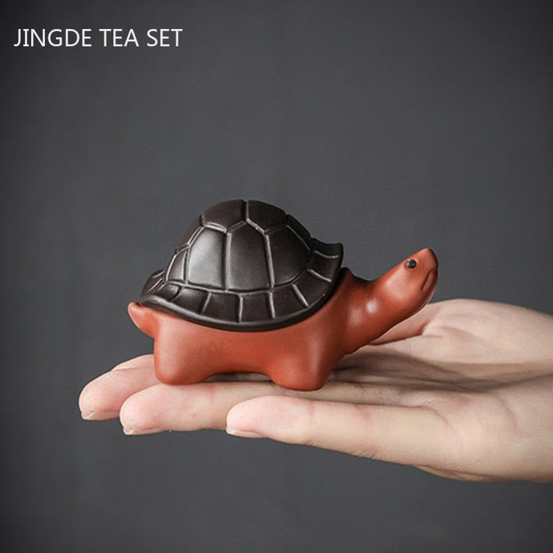 1PCS Chinese Boutique Purple Clay Tea Pet Handmade Lucky Tortoise Statue Ornaments Home Tea Set Decoration Accessories Crafts acacuss