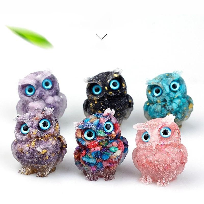 1PCS Nwe Crystal Stone Gravel Owl Animal Crafts Hand Made Small Figurines DIY Resin Table Decor Home Decor Collect Gifts 2023 acacuss