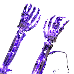 1Pair LED Light Up Skeleton Arm Hand Halloween Party Outdoor Home Garden Yard Lawn Glowing Skull Decoration Haunted Horror Props acacuss