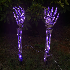1Pair LED Light Up Skeleton Arm Hand Halloween Party Outdoor Home Garden Yard Lawn Glowing Skull Decoration Haunted Horror Props acacuss