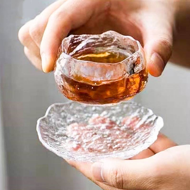 1Pc Japanese Handmade Hammer Pattern Tea Cup Transparent Matte Kungfu Tea Cup Frozen Coaster Wine Cup Home Office Drinkware 45ml acacuss