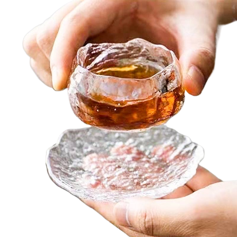 1Pc Japanese Handmade Hammer Pattern Tea Cup Transparent Matte Kungfu Tea Cup Frozen Coaster Wine Cup Home Office Drinkware 45ml acacuss