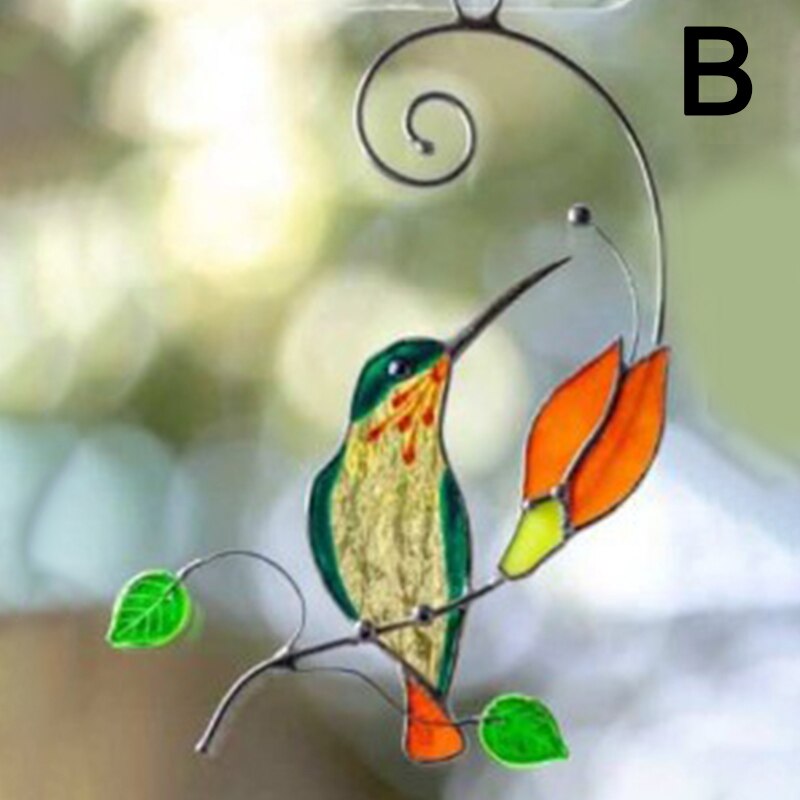1Pc Metal Stained Glass Handicraft Garden Window Balcony Hummingbird Yard Home Wall Hanging Bird Ornament Door Decor Supplies acacuss