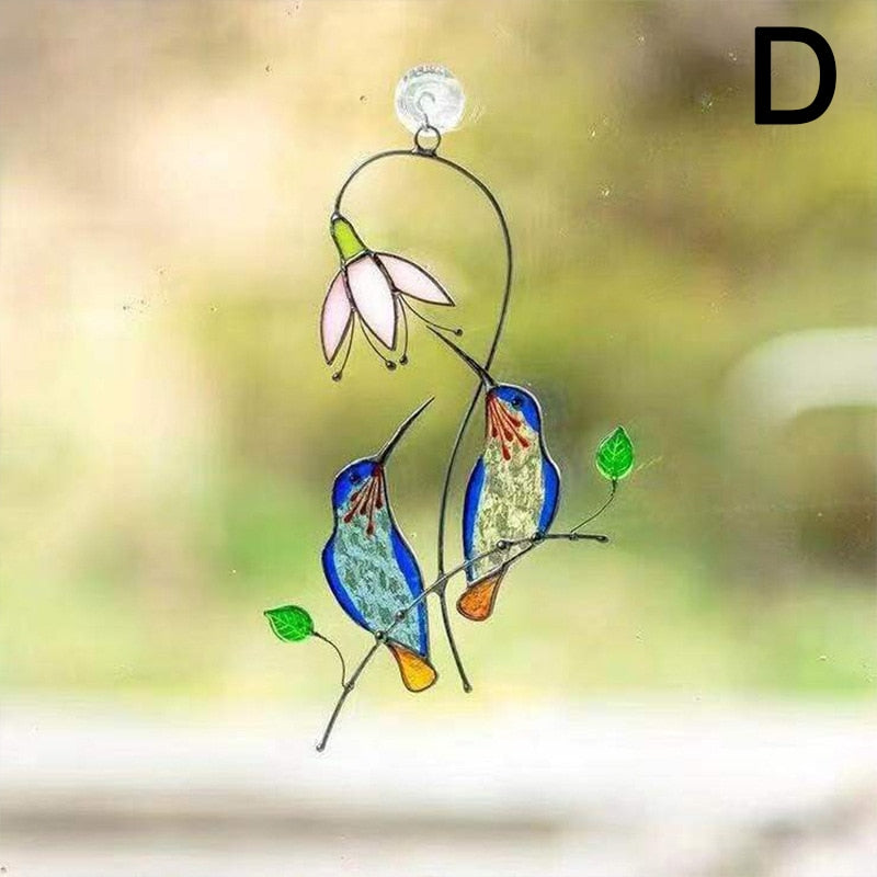 1Pc Metal Stained Glass Handicraft Garden Window Balcony Hummingbird Yard Home Wall Hanging Bird Ornament Door Decor Supplies acacuss