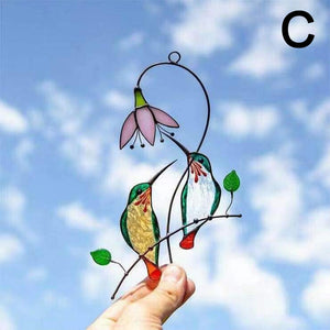 1Pc Metal Stained Glass Handicraft Garden Window Balcony Hummingbird Yard Home Wall Hanging Bird Ornament Door Decor Supplies acacuss