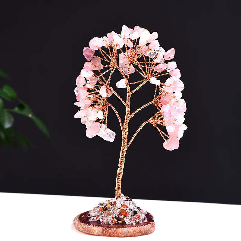 1Pc Natural Crystal Money Tree Gravel Specimen Stone Feng Shui Ornaments Tree of Life Figurines & Agate Slice Stand Home Decor acacuss
