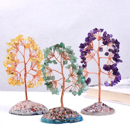 1Pc Natural Crystal Money Tree Gravel Specimen Stone Feng Shui Ornaments Tree of Life Figurines & Agate Slice Stand Home Decor acacuss
